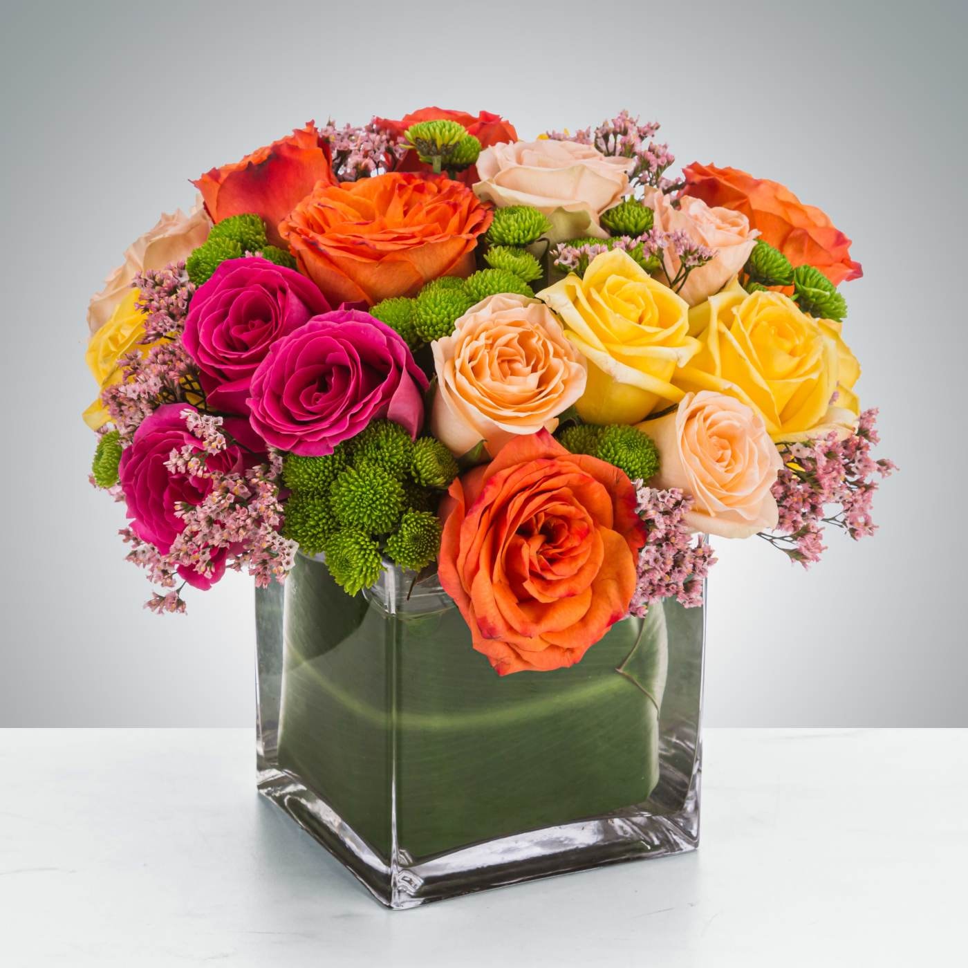Romantic red roses and pink flowers bouquet just because